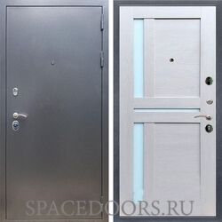Входная дверь REX 11 Антик серебро сб-18 лиственница бежевая белое стекло
