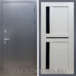 Входная дверь REX 11 Антик серебро сб-18 лиственница бежевая черное стекло