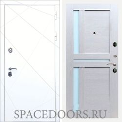 Входная дверь REX 13 Силк сноу сб-18 лиственница бежевая белое стекло