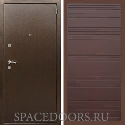 Входная дверь REX 1А Медный антик полоски горизонтальные ясень шоколадный