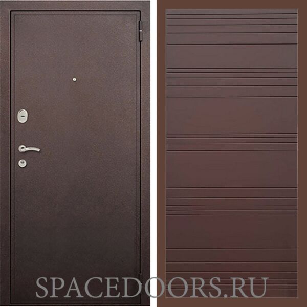 Входная дверь REX 2 Медный антик полоски горизонтальные ясень шоколадный