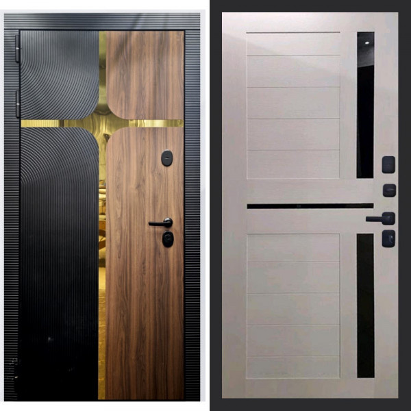 Входная дверь REX 27 Черный кварц сб-18 лиственница бежевая черное стекло