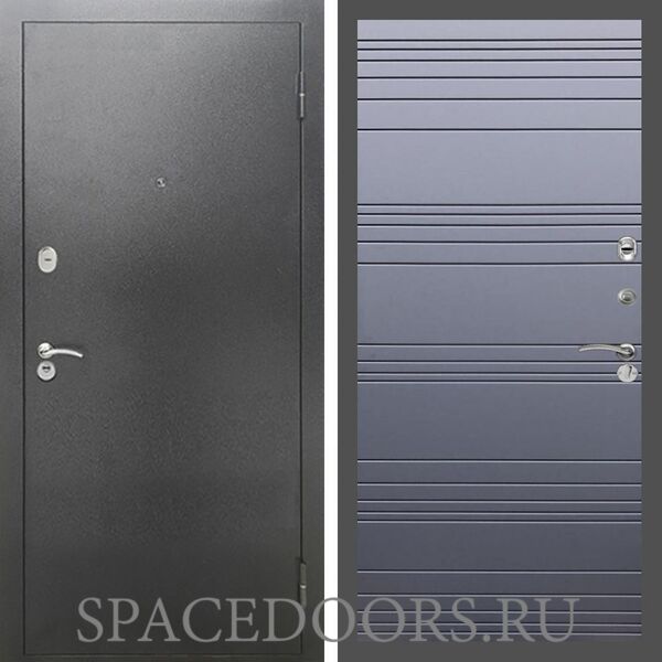 Входная дверь REX 2А Серебро антик полоски горизонтальные силк титан