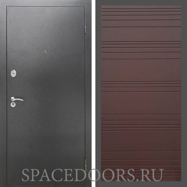 Входная дверь REX 2А Серебро антик полоски горизонтальные ясень шоколадный
