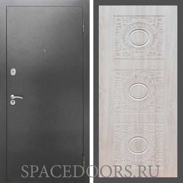 Входная дверь REX 2А Серебро антик д-18 сосна белая