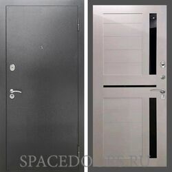 Входная дверь REX 2А Серебро антик сб-18 лиственница бежевая черное стекло