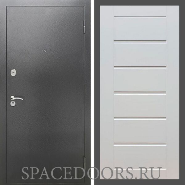Входная дверь REX 2А Серебро антик сити 16 мм ясень белый