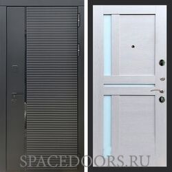 Входная дверь REX 30 Черный кварц сб-18 лиственница бежевая белое стекло