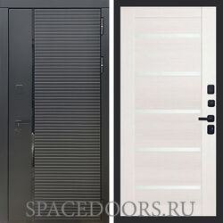 Входная дверь REX 30 Черный кварц сб-14 лиственница беж. белое стекло