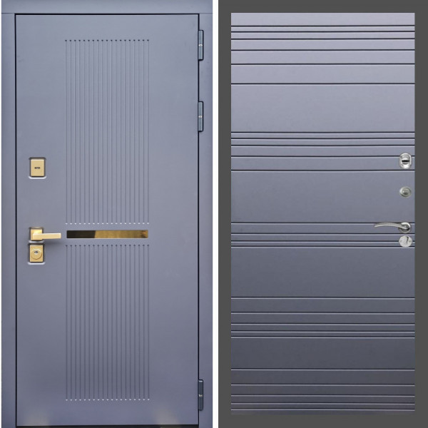 Входная дверь REX 40 Шагрень графит с золотом полоски горизонтальные силк титан