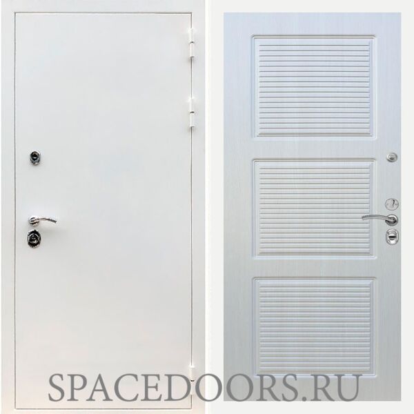 Входная дверь REX 5 белая шагрень ФЛ-1 Лиственница
