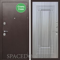 Входная дверь REX 5 металл 3мм медный антик ФЛ-4 сандал серый