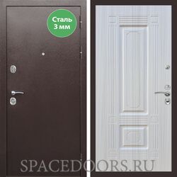 Входная дверь REX 5 металл 3мм медный антик ФЛ-2 Сандал белый