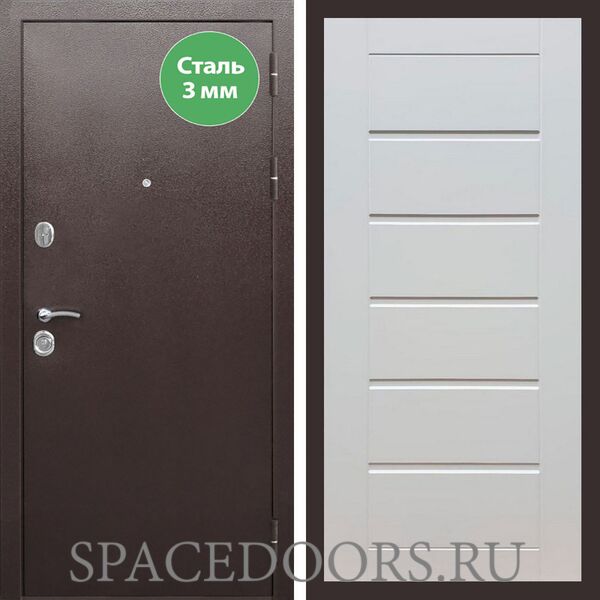Входная дверь REX 5 металл 3мм медный антик сити 16 мм ясень белый