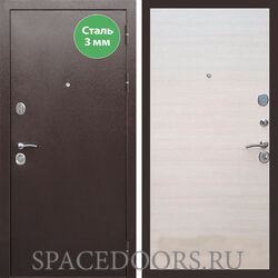 Входная дверь REX 5 металл 3мм медный антик гладкая акация светлая