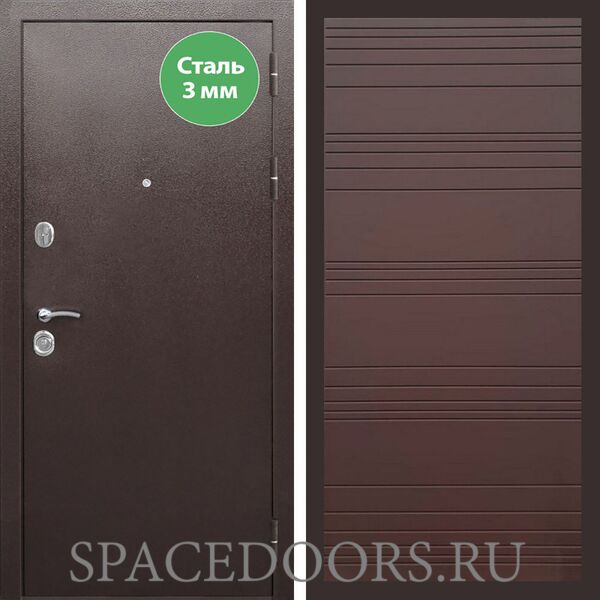 Входная дверь REX 5 металл 3мм медный антик полоски горизонтальные ясень шоколадный