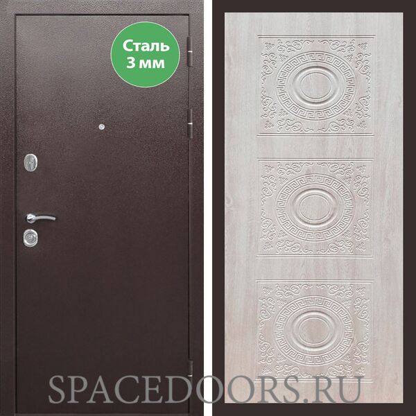 Входная дверь REX 5 металл 3мм медный антик д-18 сосна белая