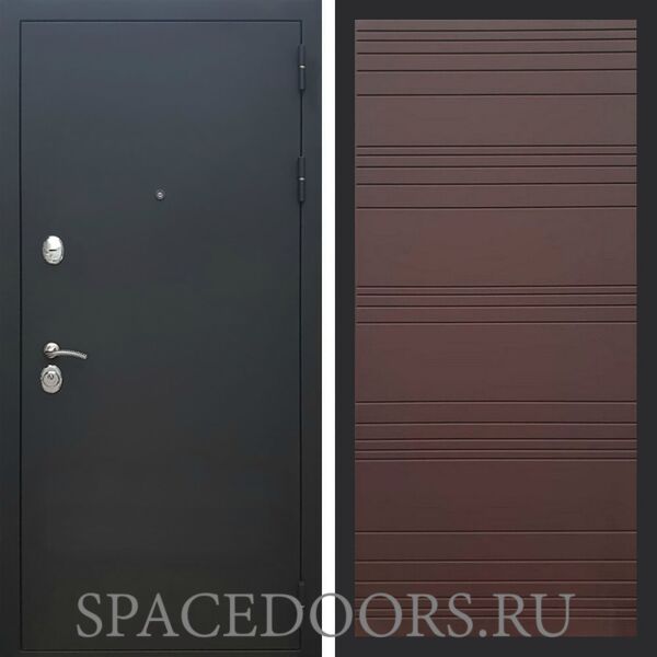 Входная дверь REX 5А Чёрный Муар полоски горизонтальные ясень шоколадный