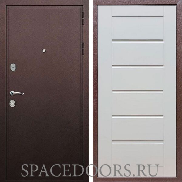 Входная дверь REX 5А Медный антик сити 16 мм ясень белый