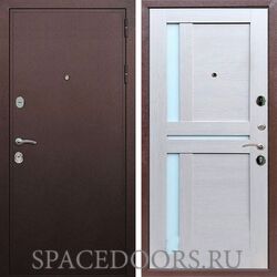 Входная дверь REX 5А Медный антик сб-18 лиственница бежевая белое стекло