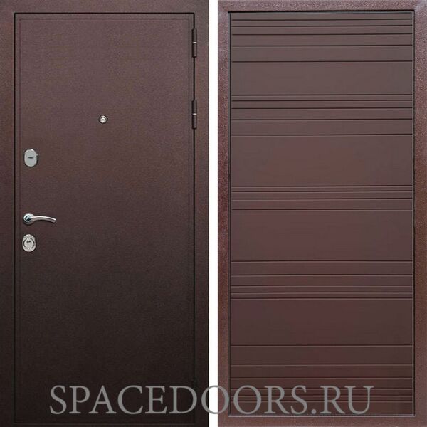 Входная дверь REX 5А Медный антик полоски горизонтальные ясень шоколадный