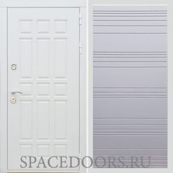 Входная дверь REX 8 Шагрень Белая полоски горизонтальные силк титан