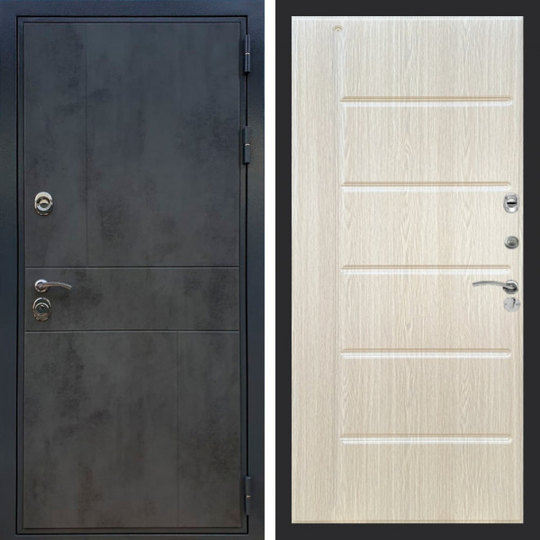 Входная дверь REX Премиум 290 Бетон Темный ФЛ-102 Лиственница бежевая