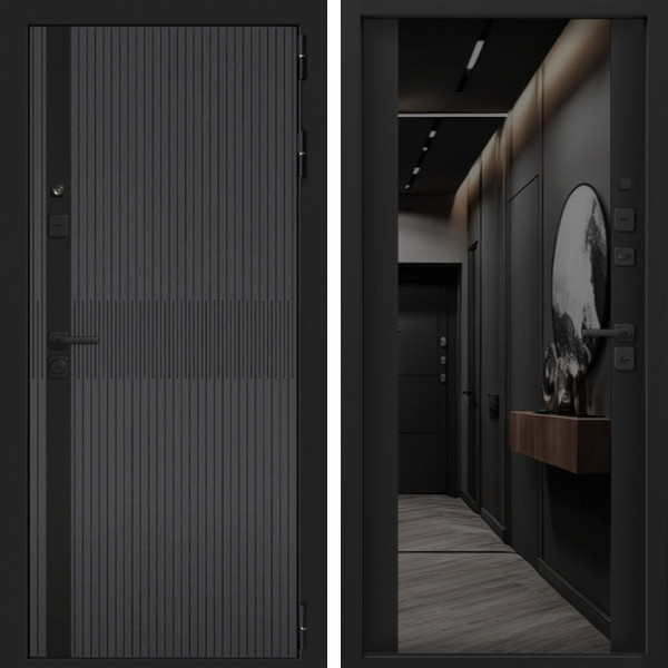 Входная дверь Command Doors Смарт Матрикс Серый 3Z Черный кварц