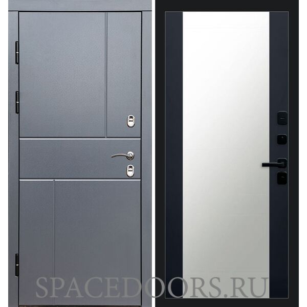 Дверь Termo-door Термо Вертикаль Grey антик 27 зеркало Черный кварц