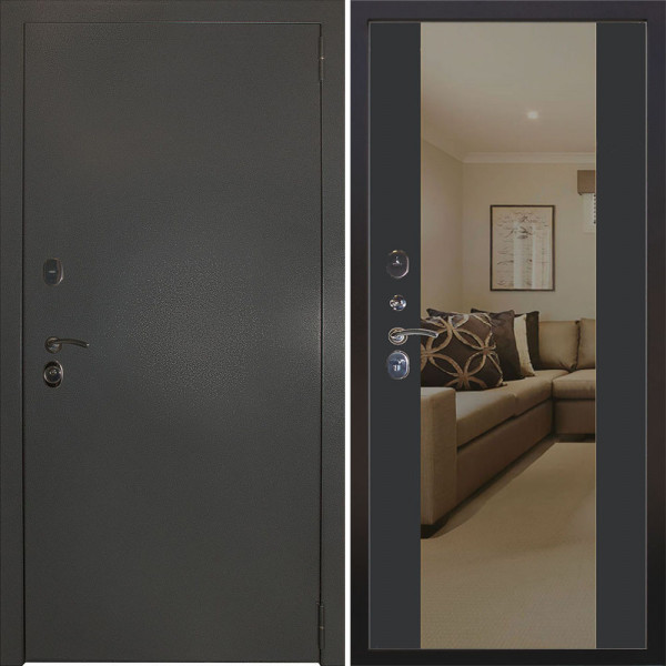 Заводские двери Эталон 3К Антик серебро панель Большое зеркало софт черный