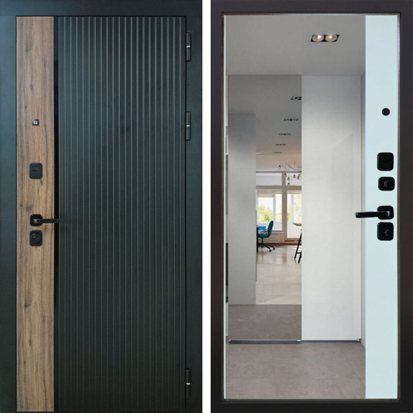 Заводские двери Ларте с зеркалом панорама матовая белая