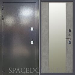 Заводские двери Термо лайт антик серебро панель Большое зеркало бетон светлый
