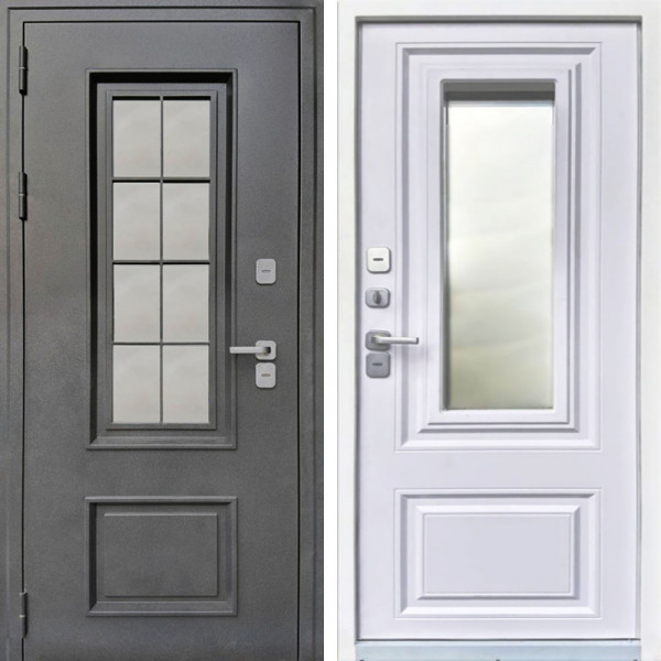Уличная дверь Урал с окном и терморазрывом Букле графит